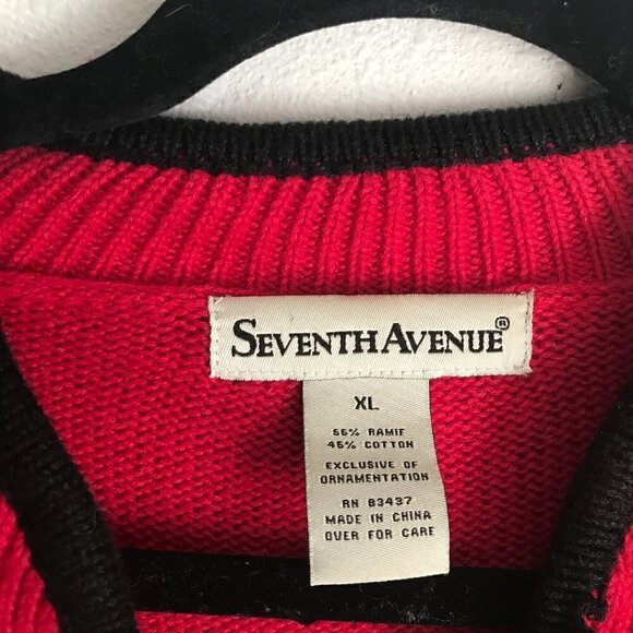 Seventh Avenue Red Christmas Holiday Full Zip Cardigan Sweater Size XL - Picture 5 of 5